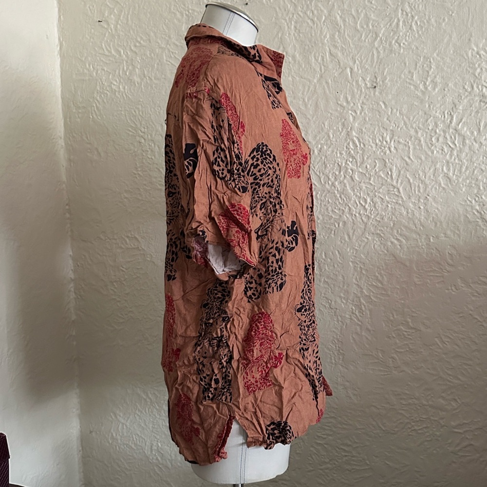 Raga Man Tan Jungle Cat Short Sleeve Button Up Shirt XL - Picture 5 of 7